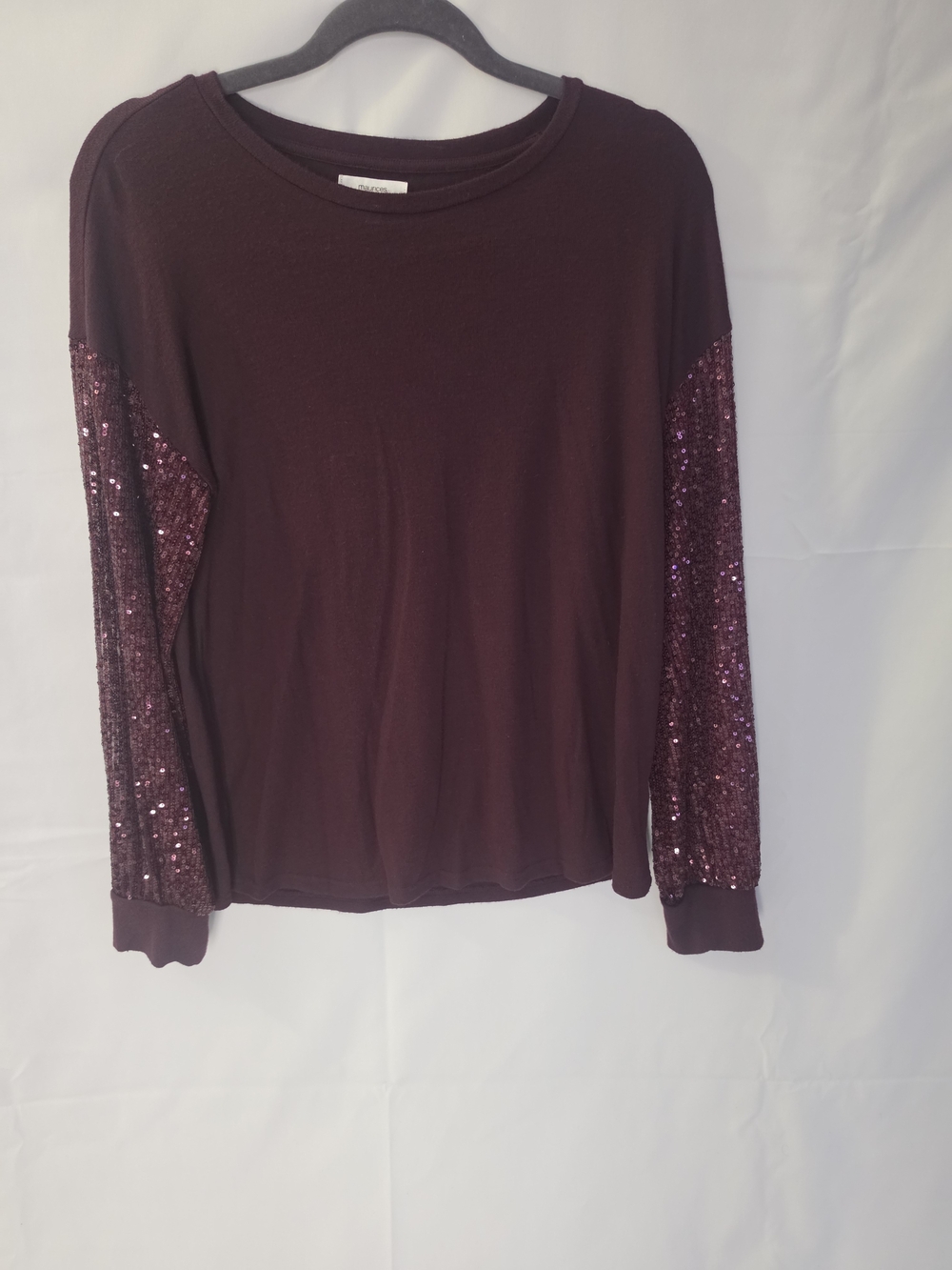 Maurices Wine Sequin Sleeve Crewneck Sweatshirt Size M